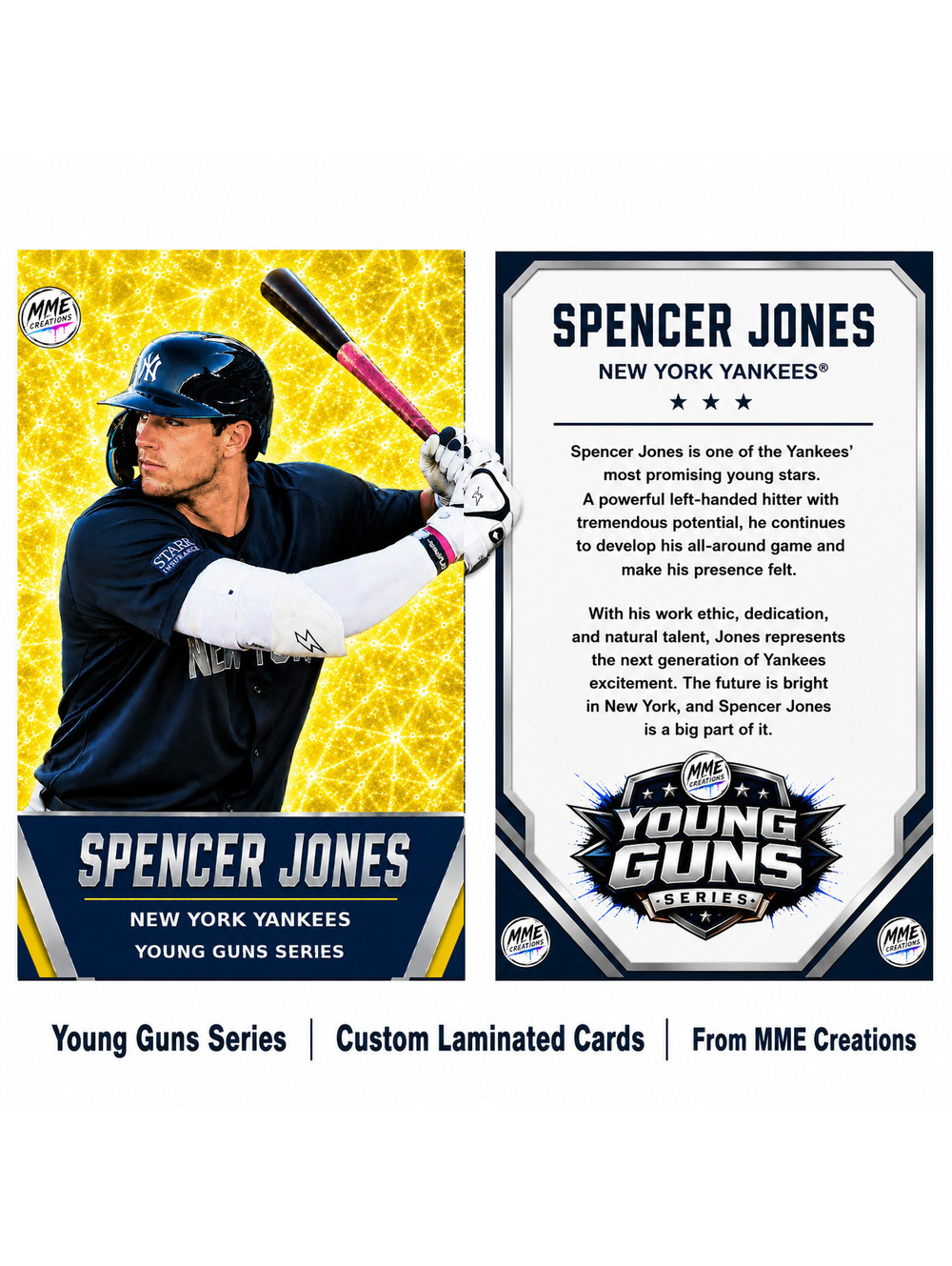 4237 Spencer Jones | Young Guns | Laminated Custom Baseball Card | Yellow Ice